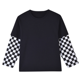 Baby Boy And Girl Plaid Pattern Fake 1 Pieces Sleeve Design Shirt (Color: Black, size: 100 (2-3Y))