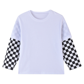 Baby Boy And Girl Plaid Pattern Fake 1 Pieces Sleeve Design Shirt (Color: White, size: 140 (8-10Y))