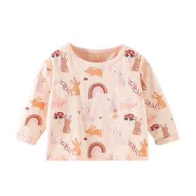 Baby Girl Cartoon Bunny Print Pattern Soft Cotton Comfortable Shirt (Color: pink, size: 140 (8-10Y))