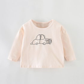 Baby Girl Car Emboide Graphic Long Sleeve Loose Shirt (Color: pink, size: 110 (3-5Y))