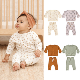 Baby Boy And Girl Print Pattern Cotton Hoodie Combo Trousers Sets (Color: green, size: 100 (2-3Y))
