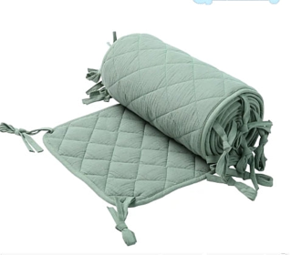 Baby Fresh Solid Color Double-Layered Gauze Baby Cot Bumper Soft Bedrail Cushion (Color: green, size: 190 -30CM)