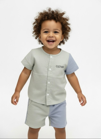 Slate Two-Piece Boys Linen Summer Set Neutral Spring Outfit (size: 4-t)