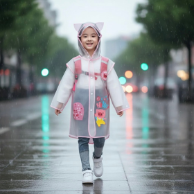 Kids' Hooded Waterproof Raincoat- Lightweight & Durable (Color: baby-blue, size: large)