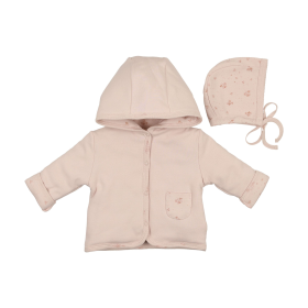Scattered Blossoms Jacket & Hat Set (Color: Barely Pink, size: 3m)