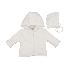 Scattered Blossoms Jacket & Hat Set (Color: Ivory & Blue, size: 3m)