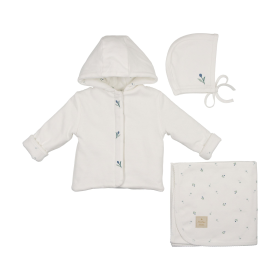 Plush Print Boys' Jacket Layette Set (Color: Ivory & Blue, size: 6m)