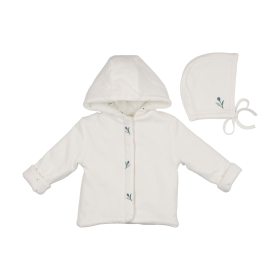 Plush Print Boys' Jacket & Hat Set (Color: Ivory & Blue, size: 6m)