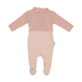 Mock-Cardigan Footie (Color: Light Rose, size: 6m)