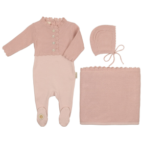 Mock-Cardigan Layette Set (Color: Light Rose, size: 3m)