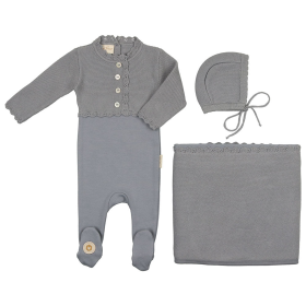 Mock-Cardigan Layette Set (Color: Slate Blue, size: 3m)