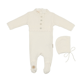 Mock-Cardigan Footie & Hat Set (Color: Ivory, size: 3m)