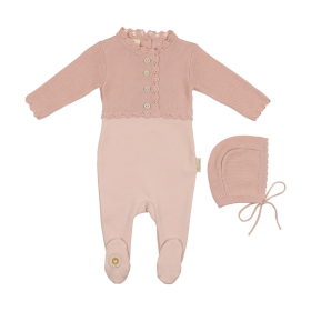 Mock-Cardigan Footie & Hat Set (Color: Light Rose, size: 3m)