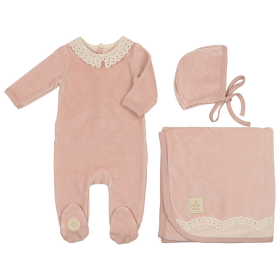 Tiny Eyelet Layette Set (Color: Rose Smoke, size: 3m)