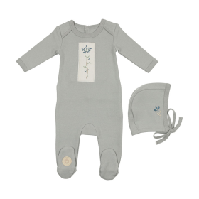 Flower Patch Footie & Hat Set (Color: Celestial Blue, size: 3m)