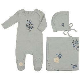 Flower Sketch Layette Set (Color: Pearl Blue, size: 6m)