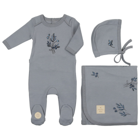 Flower Sketch Layette Set (Color: Slate Blue, size: 3m)