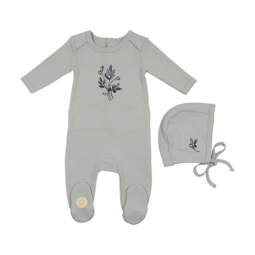Flower Sketch Footie & Hat Set (Color: Pearl Blue, size: 3m)