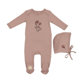 Flower Sketch Footie & Hat Set (Color: Rose, size: 6m)