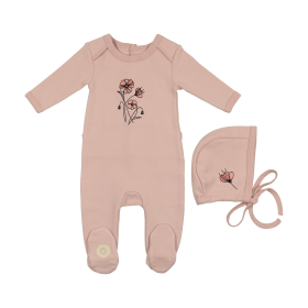 Flower Sketch Footie & Hat Set (Color: Rose Smoke, size: 1m)