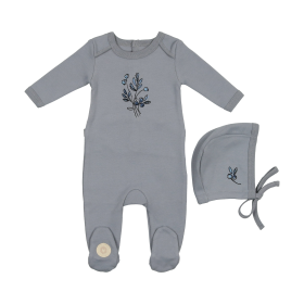 Flower Sketch Footie & Hat Set (Color: Slate Blue, size: 6m)
