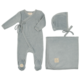 Scallop Wrap Layette Set (Color: Quarry & Ivory, size: 6m)