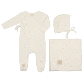 Leaf Print Wrap Layette Set (Color: Ivory & Pink, size: Preemie)