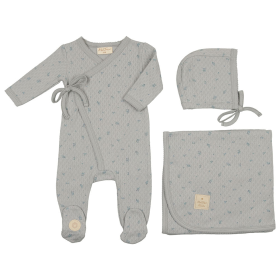 Leaf Print Wrap Layette Set (Color: Pearl Blue, size: Preemie)