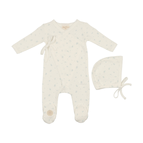 Leaf Print Wrap Footie & Hat Set (Color: Ivory & Green, size: Preemie)
