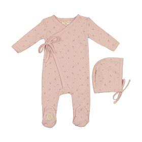 Leaf Print Wrap Footie & Hat Set (Color: Light Rose, size: Preemie)