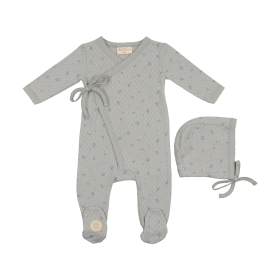 Leaf Print Wrap Footie & Hat Set (Color: Pearl Blue, size: 1m)