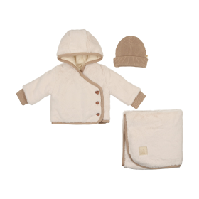 Fur-ever Wrap Jacket Layette Set (Color: Ivory & Taupe, size: 6m)