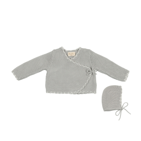 Wrapture Cardigan & Hat Set (Color: Pearl Blue, size: 9m)