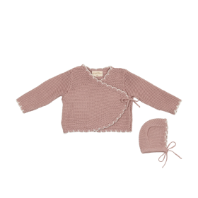 Wrapture Cardigan & Hat Set (Color: Pale Mauve, size: 6m)
