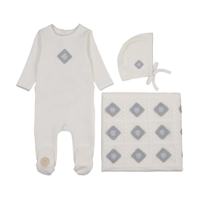 Geo-Floral Layette Set (Color: Ivory & Blue, size: 3m)