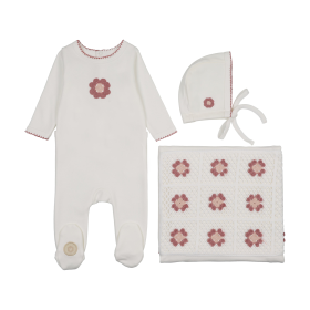 Geo-Floral Layette Set (Color: Ivory & Rose, size: 6m)