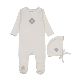 Geo-Floral Footie & Hat Set (Color: Ivory & Blue, size: 3m)