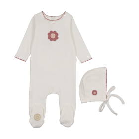 Geo-Floral Footie & Hat Set (Color: Ivory & Rose, size: 6m)