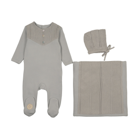 V-Knit Henley Layette Set (Color: Blue Haze, size: 3m)