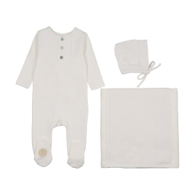 V-Knit Henley Layette Set (Color: Ivory, size: 1m)