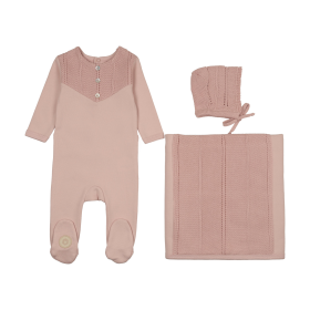 V-Knit Henley Layette Set (Color: Lightrose, size: 1m)
