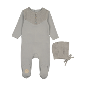 V-Knit Henley Footie & Hat Set (Color: Blue Haze, size: 6m)