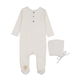 V-Knit Henley Footie & Hat Set (Color: Ivory, size: 3m)