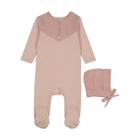 V-Knit Henley Footie & Hat Set (Color: Lightrose, size: 3m)