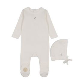 Blooming Boys Footie & Hat Set (Color: Ivory & Green, size: 6m)