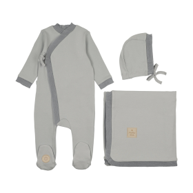 Knit Trim Wrap Layette Set (Color: Pale Blue, size: 3m)
