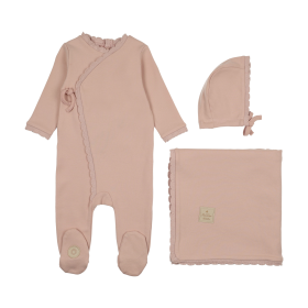 Knit Trim Wrap Layette Set (Color: Pink Whip, size: 1m)
