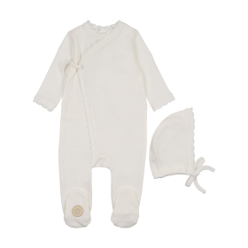Knit Trim Wrap Footie & Hat Set (Color: Ivory, size: 3m)