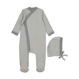 Knit Trim Wrap Footie & Hat Set (Color: Pale Blue, size: 1m)
