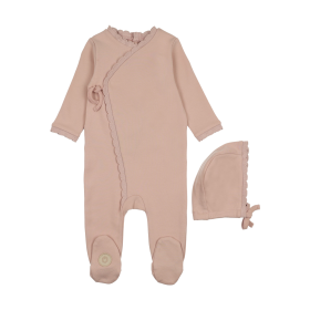 Knit Trim Wrap Footie & Hat Set (Color: Pink Whip, size: 1m)